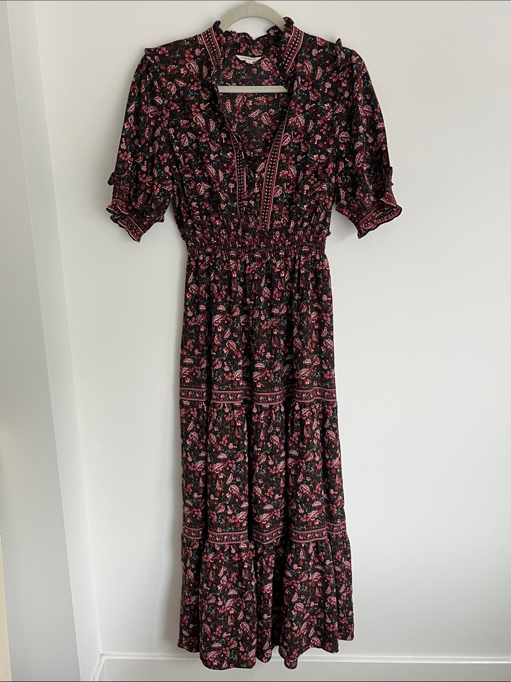 Red / Black Floral Tiered Maxi Dress